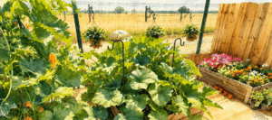 Children's kitchen garden at Lancaster Lodge Childcare with plants and flowers.