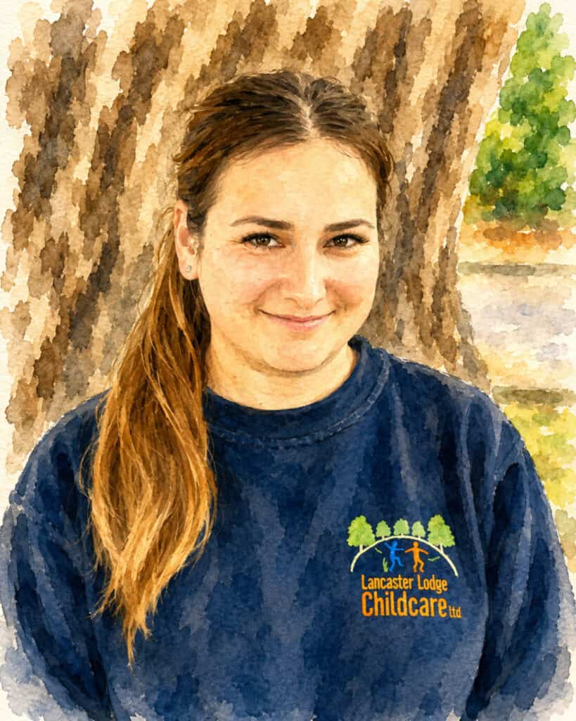 Young woman staff member at Lancaster Lodge Childcare in uniform.